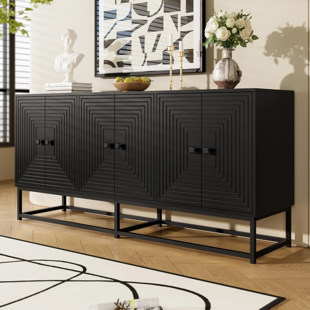 Credenza e Madia con 6 Ante; Interno Aperto Senza Ripiani; Finitura Opaca con Rilievo; in Pannello Truciolare; 160??38??75;5 cm; Nero