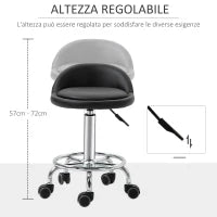Set 2 Sgabelli Girevoli con Ruote, Altezza Regolabile e Rivestimento Similpelle PU, 38x38x57-72cm