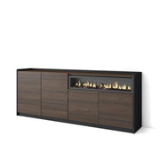 Credenza, Mobile, Cucina, 207x80x37 cm, 4 Porte, Camino elettrico, Rovere scuro e Nero