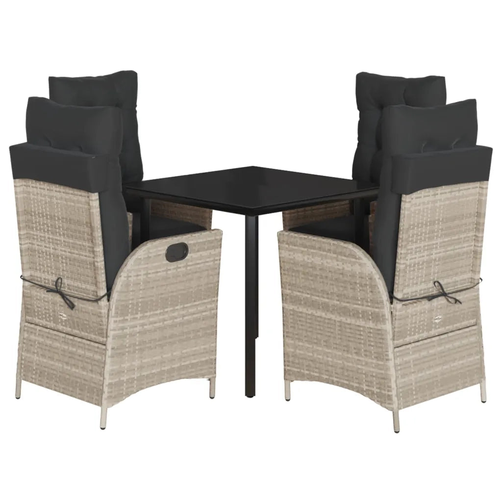 Set Pranzo da Giardino 5pz con Cuscini Grigio Chiaro Polyrattan