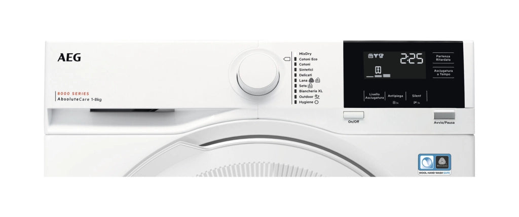 AEG TR8G83GW Serie 8000 AbsoluteCare Asciugatrice a Pompa di Calore Classe energetica A+++ Capacita' di Carico 8 Kg Motore Inverter Cesto ProTex XXL