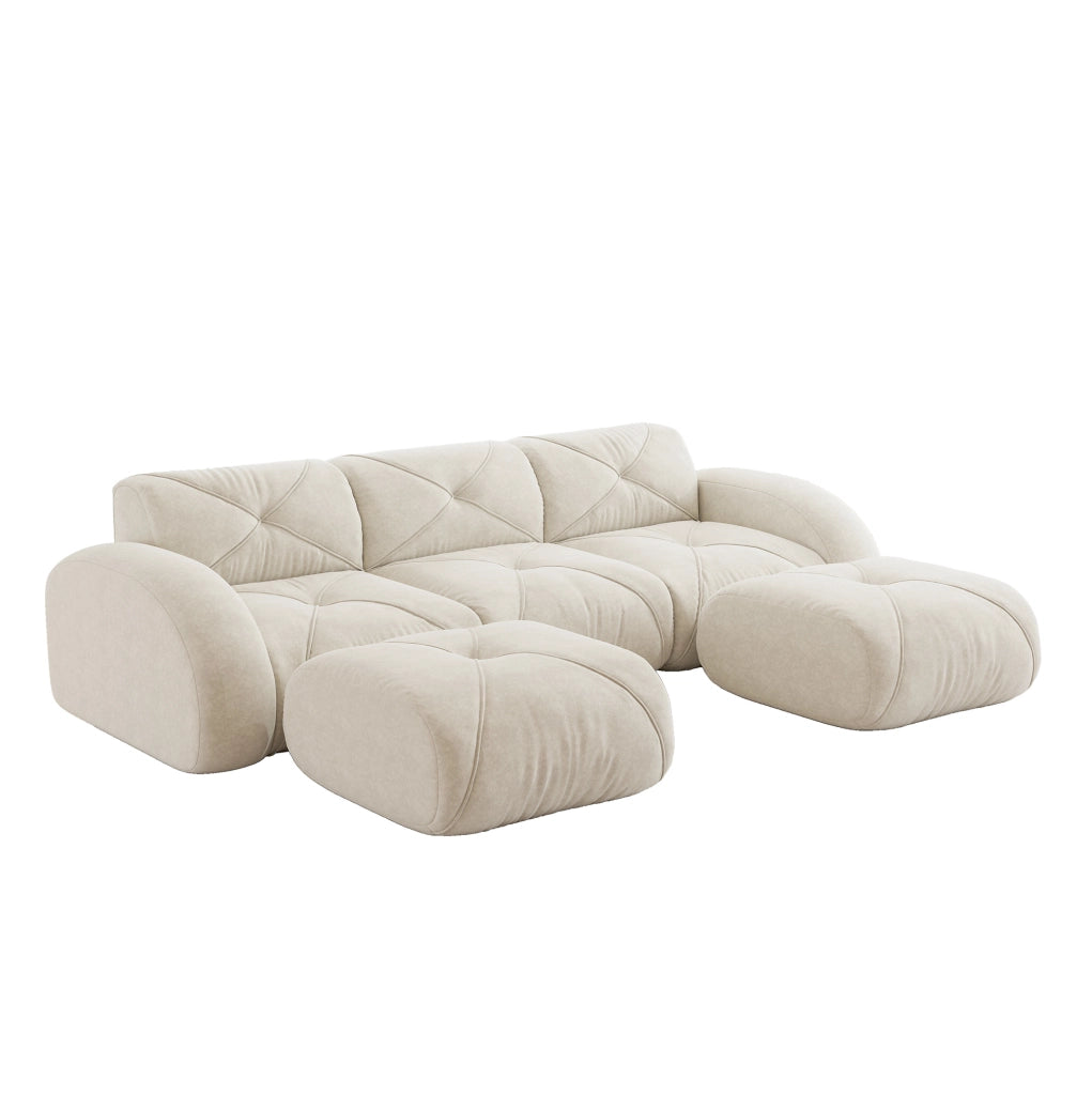 Divano modulare 3 posti senza struttura in chenille beige chiaro; design flessibile