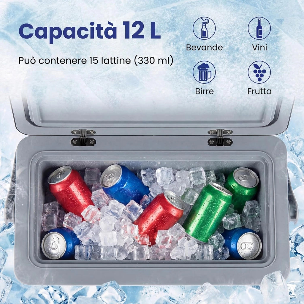 Raffreddatore Rigido Portatile 12L, Ghiacciaia Isolata con Impugnatura Facile da Afferrare, Mantiene il Ghiaccio per 3 Giorni, per Campeggio, Picnic e Pesca