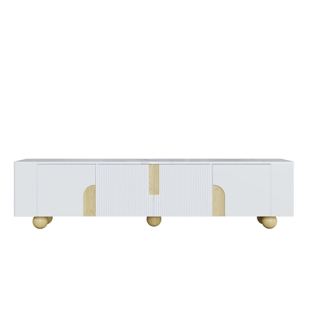 Mobile TV bianco 180 cm - Zephmum- 4 ante design elegante superficie effetto marmo