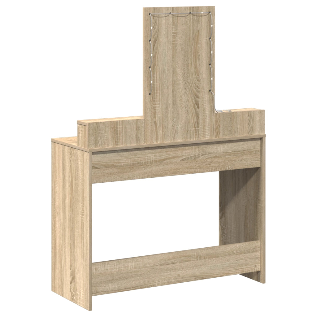 Tavolo da trucco con luci LED Rovere Sonoma 100x41x140 cm