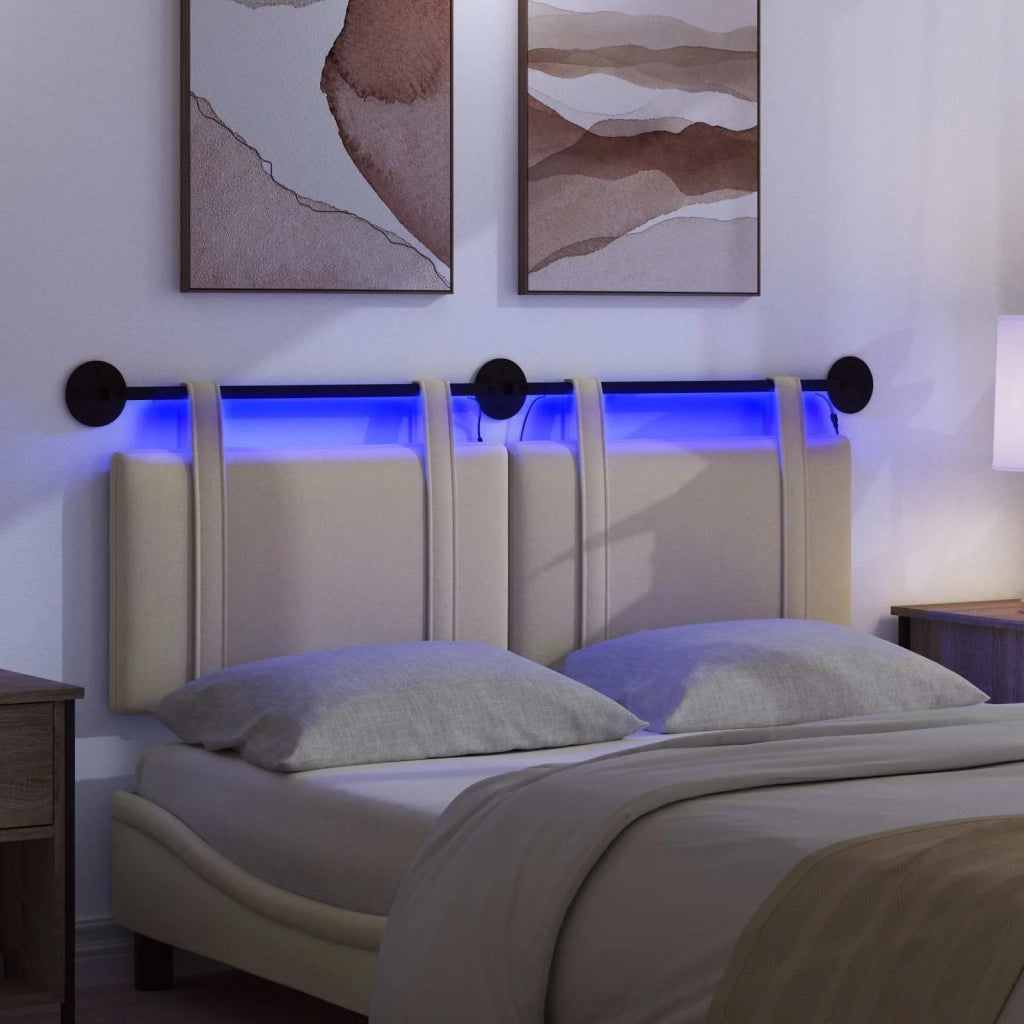 Testiera sospesa Con luce LED Crema Tessuto 3423944