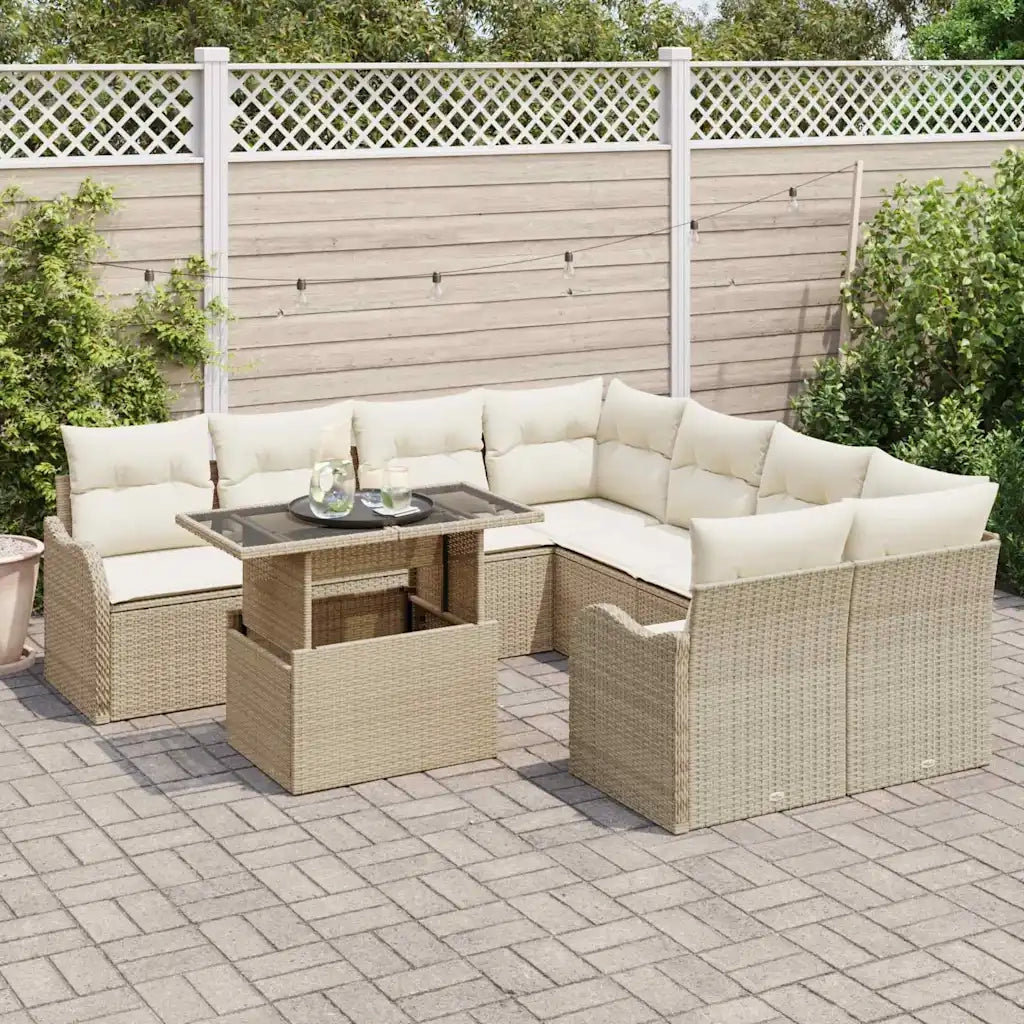 Set Divano da Giardino con cuscino 9 pcs Beige Poly Rattan