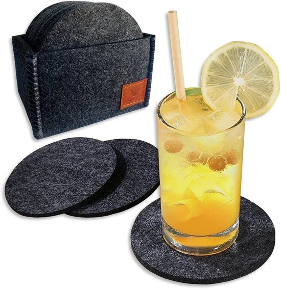 Set di sottopiani in vetro da 12 pezzi - set di sottopiani in vetro da 10 cm - sottopiani in vetro grigio scuro - set di sottopiani per tazze con scatola di conservazione - design elegante
