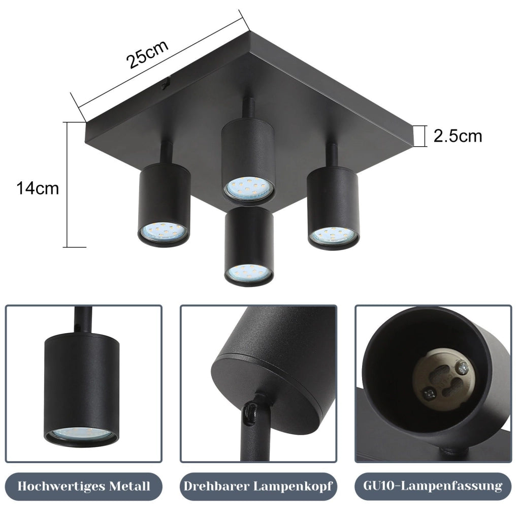 ZMH Faretto da soffitto neri 4 luci GU10 orientabili 330° stile industriale moderno per soggiorno camera