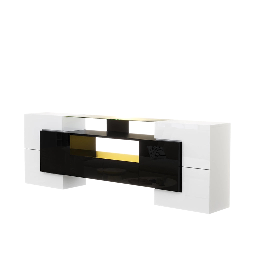 Mobile TV moderno 200 cm bianco e nero lucido con LED