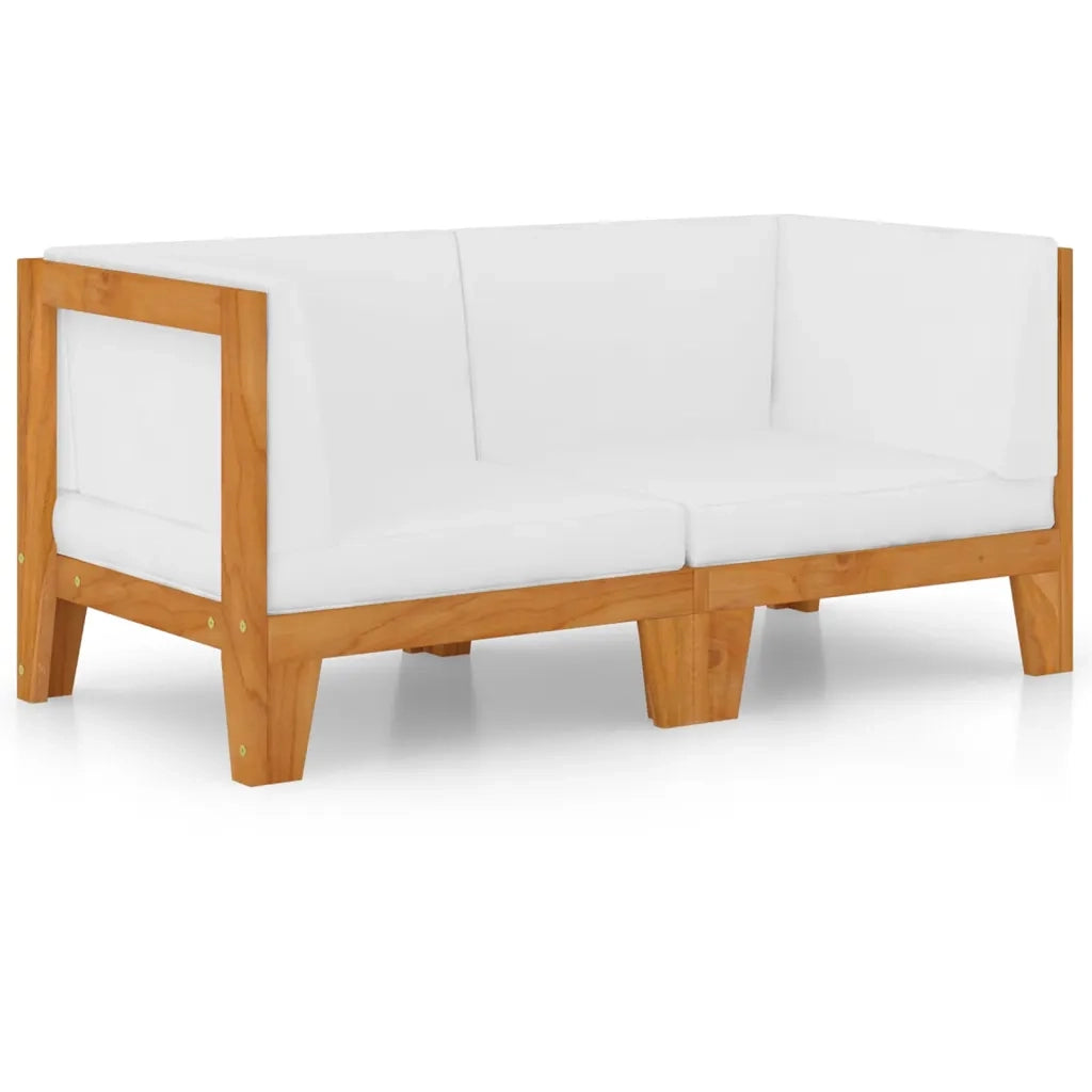 Divano a 2 Posti con Cuscini-Sofa 2 Posti con Cuscini Bianco Crema in Massello di Acacia