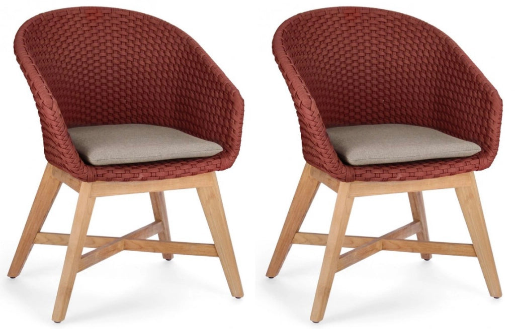 Set 2 Sedie 64x64x85h cm con Braccioli e Cuscini Coachella Scarlet