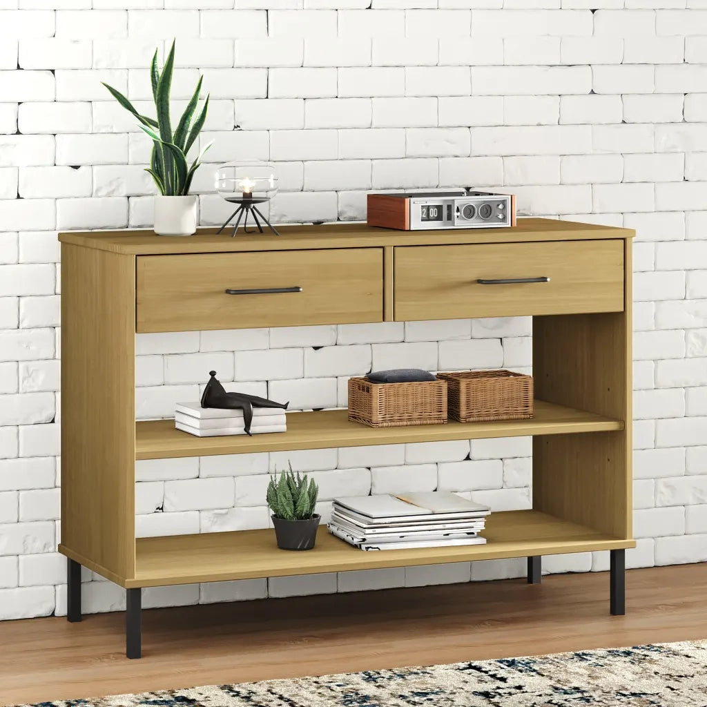 Mobile Consolle | Tavolo d'Ingresso Gambe Metallo Marrone Legno Massello Pino OSLO