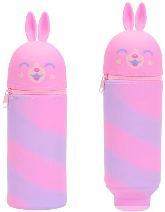 Etui per ragazze, 2-in-1 sacchetto kawaii coniglio, etui in silicone morbido, sacchetto per ragazze, sacchetto cartoon per libri con cerniera per attrezzature scolastiche per bambini