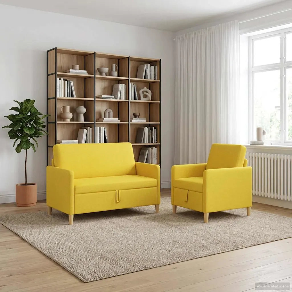 Set di Divani con Storage 2 pcs Giallo Chiaro Poliestere 3429158