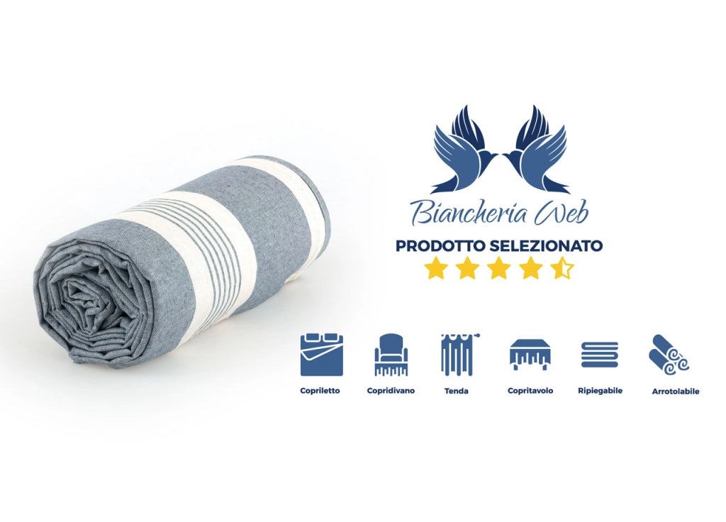 Telo Arredo Granfoulard Copritutto Cotone Made Italy Vari Disegni Arredatutto Copriletto Multiuso - 2 Piazze - Grancasa Blu