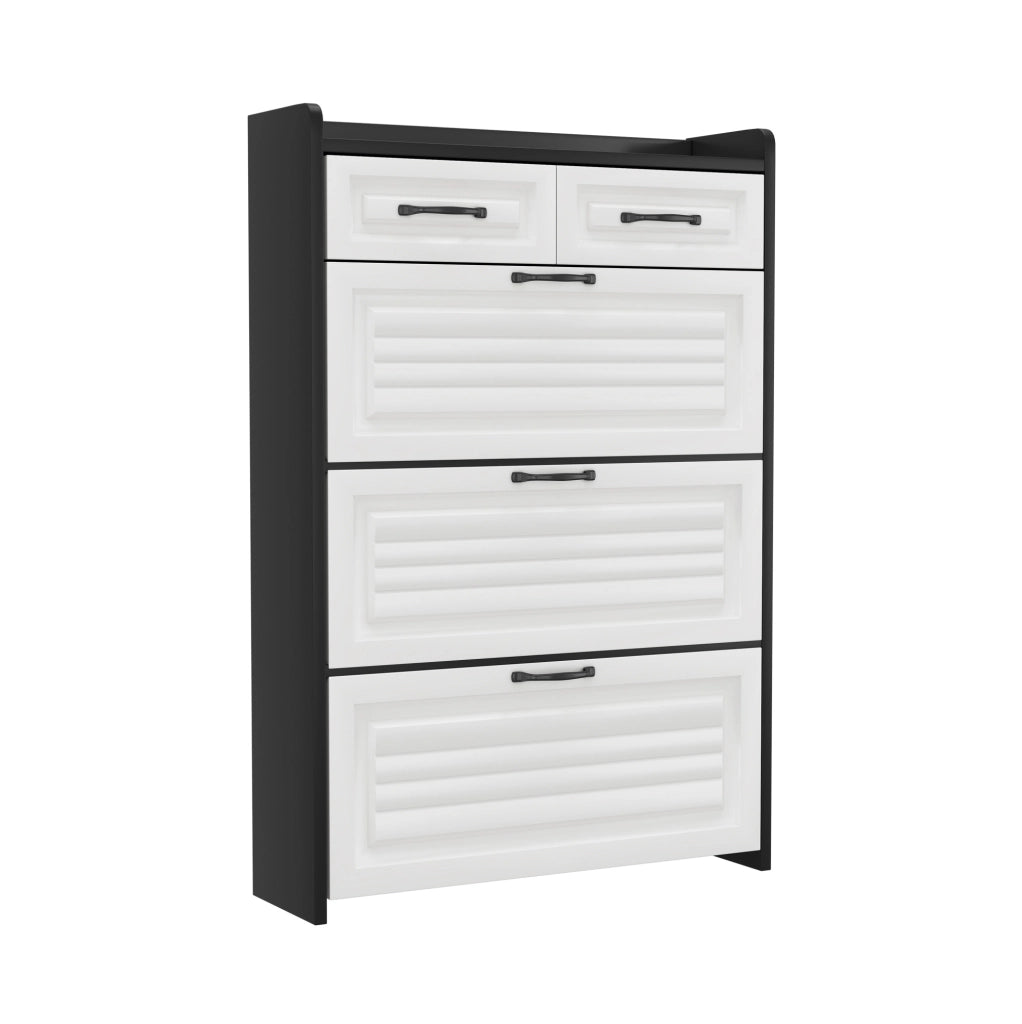 Scarpiera 80x23.5x131 cm con 3 scomparti girevoli e 2 cassetti in pannello truciolare bianco e nero