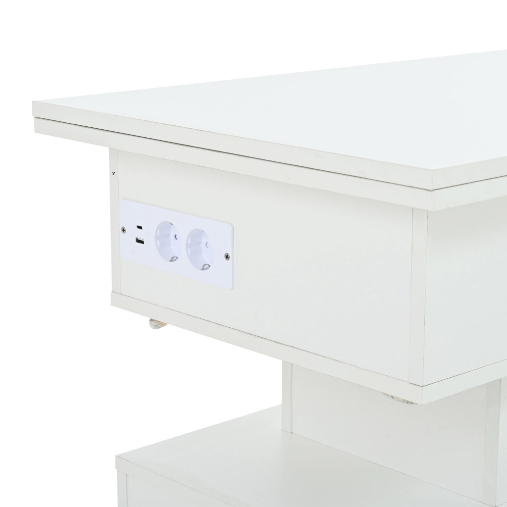 TAVOLO da caffè sollevabile 100x50x51,5 cm Bianco con presa USB-C