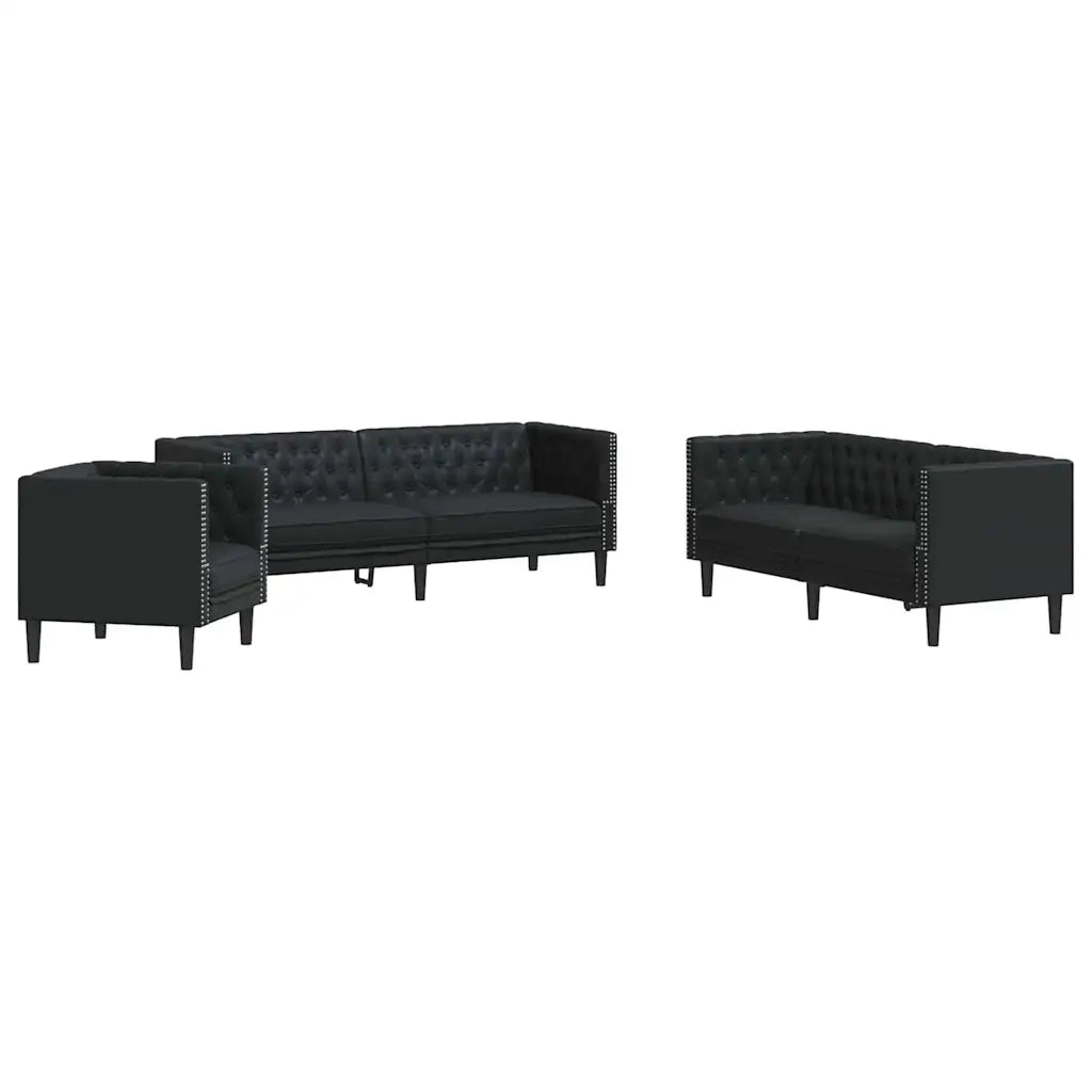 Divano per Soggiorno 3 pcs Nero 194 x 74,5 x 70,5 cm