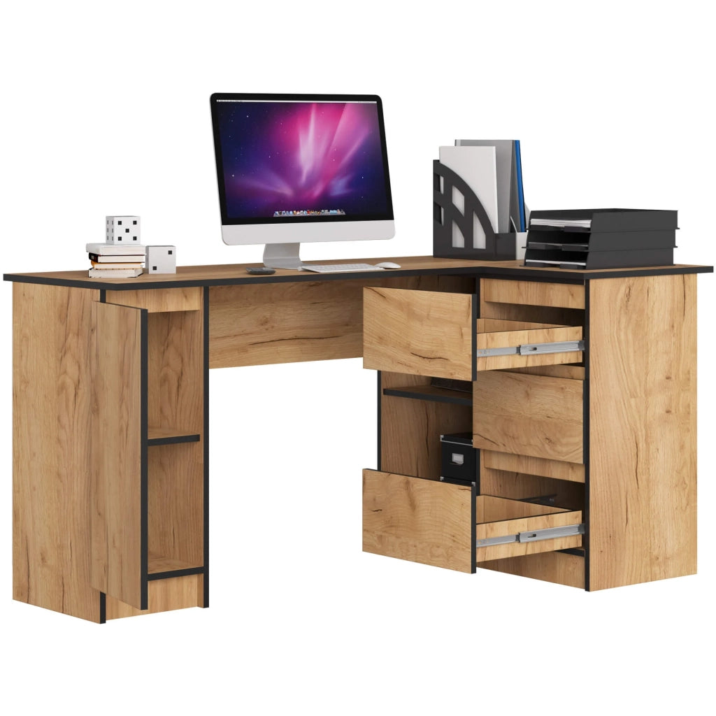 Scrivania angolare AKORD B20 Quercia Craft 155 cm 1 anta 3 cassetti 155x85x77 cm Modello a destra