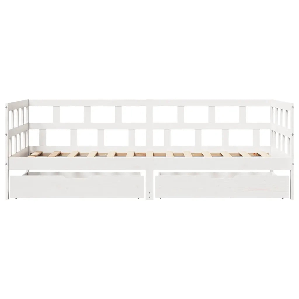 Dormeuse con Cassetti Bianco 90x190 cm Legno Massello di Pino 3302088