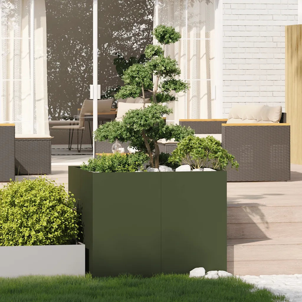 Fioriera | Cassetta per fiori | Vaso Verde Oliva 100x100x80 cm in Acciaio