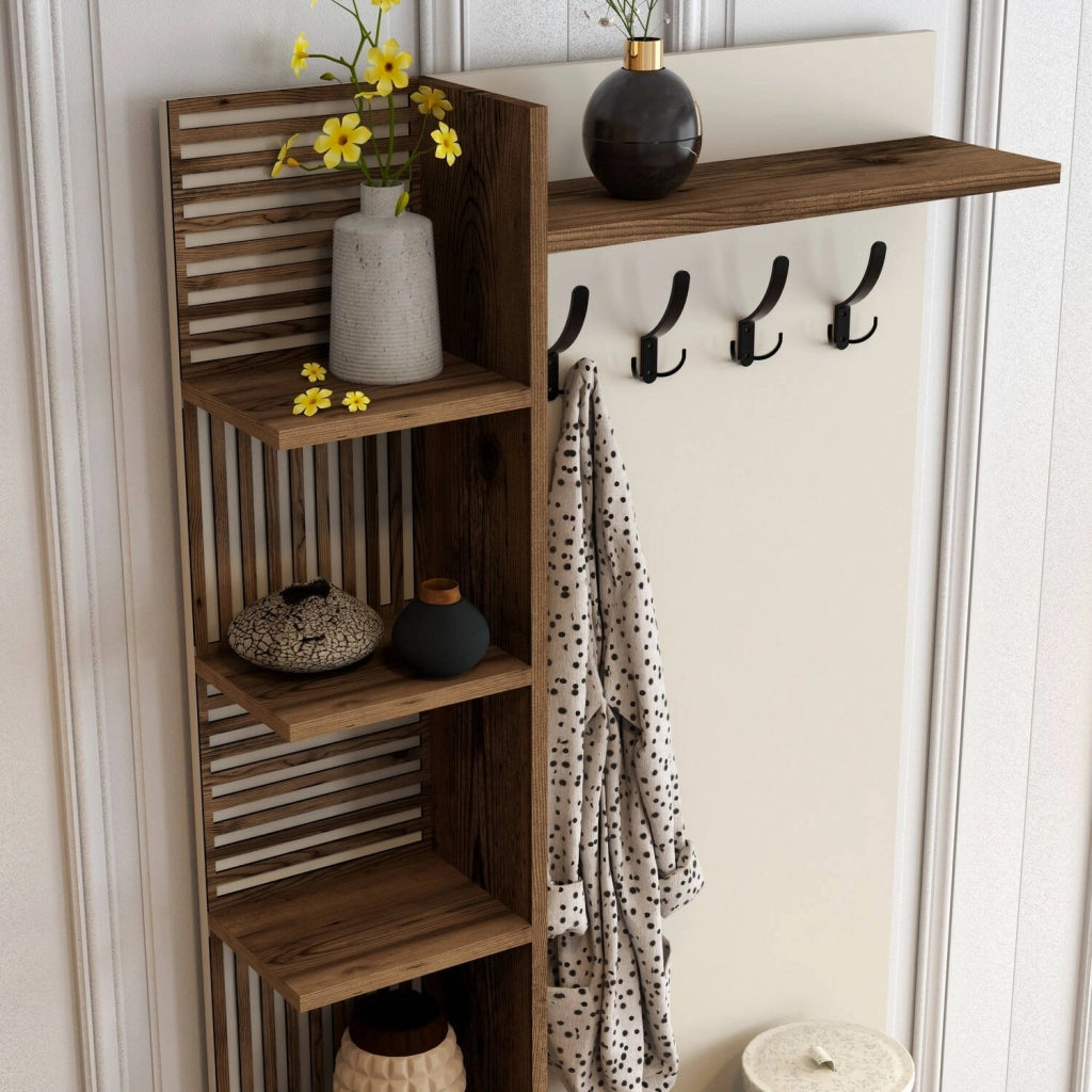Loredana, Mobile da Ingresso 4 Ripiani, 90x35x200h cm Marrone Noce