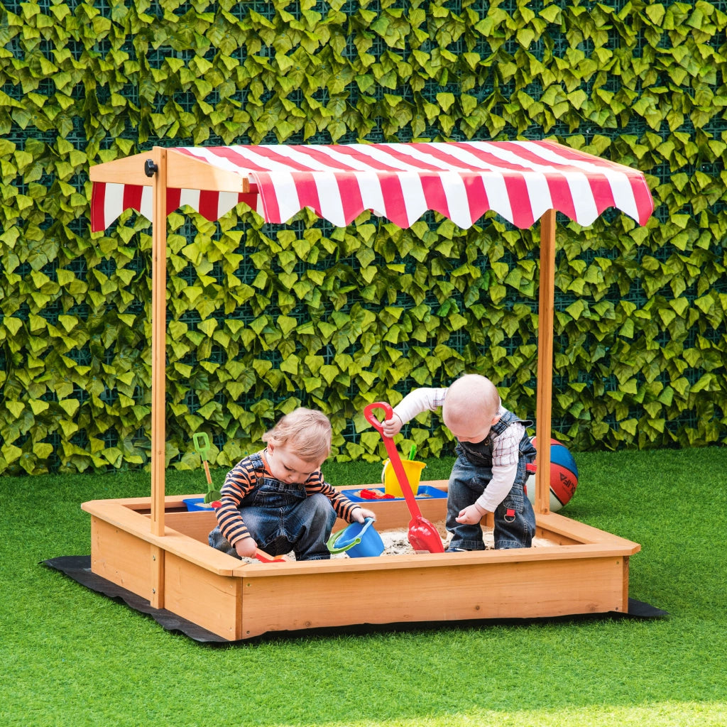 Sandbox per bambini con copertura regolabile in altezza ¨C zephmum ¨C 107.5x107.5 cm in legno