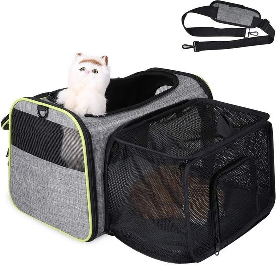 Carriola per cane e gatto, carriola per animali domestici con cinturino, trasportino per animali da viaggio, per auto e aereo, colore grigio