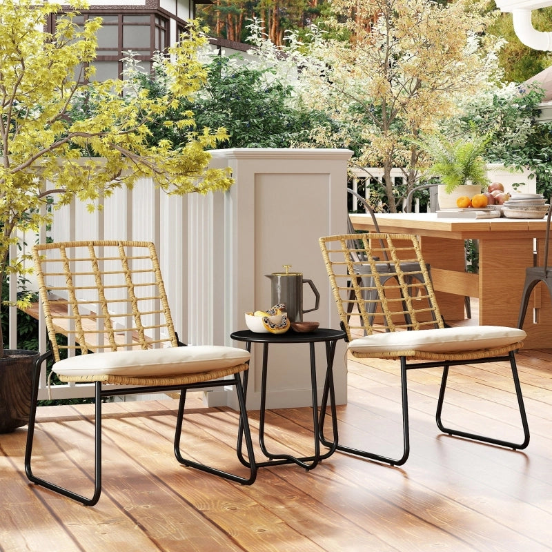 Tavolino da Giardino Rotondo con 2 Sedie Impilabili; Mobili da Esterno in Rattan per 2 Persone e Balcone; Beige