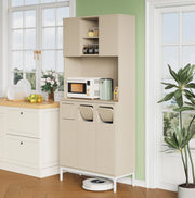 Armadio cucina 80x35x181 cm con vano microonde e spazio aspirapolvere; MDF; naturale e bianco