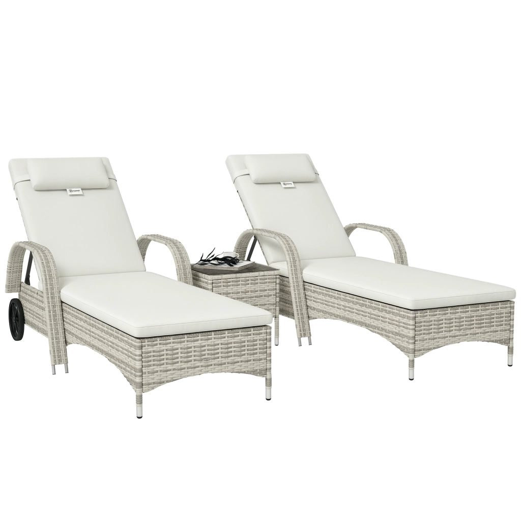 Set di 2 lettini prendisole ¨C zephmum ¨C con materasso, cuscini, regolabili, rotelle, tavolino in vetro temperato crema