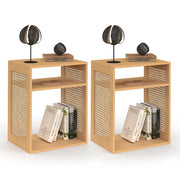 IDMarket - Set di 2 comodini NORA con contenitore a giorno in legno e canna da zucchero