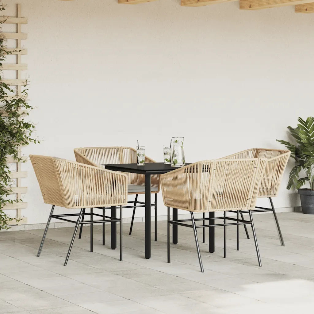 Set da Pranzo da Giardino 5pz con Cuscini Polyrattan Vetro 3334619