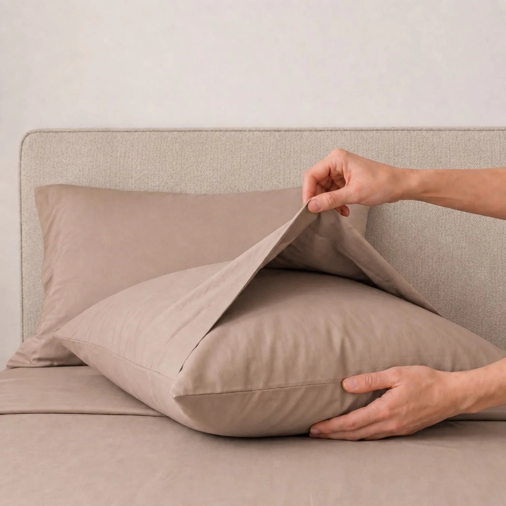 Set Lenzuola Letto Matrimoniale in Cotone Percalle 200 TC Mocha | Lenzuolo Piano 250x295 cm, lenzuolo con angoli 180x200 cm e Tasca da 28 cm, 2 Federe | Made in Italy