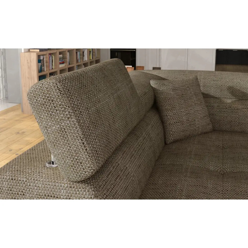 Divano angolare trasformabile MENTON beige e marrone bouclé - Angolo sinistro con vano contenitore