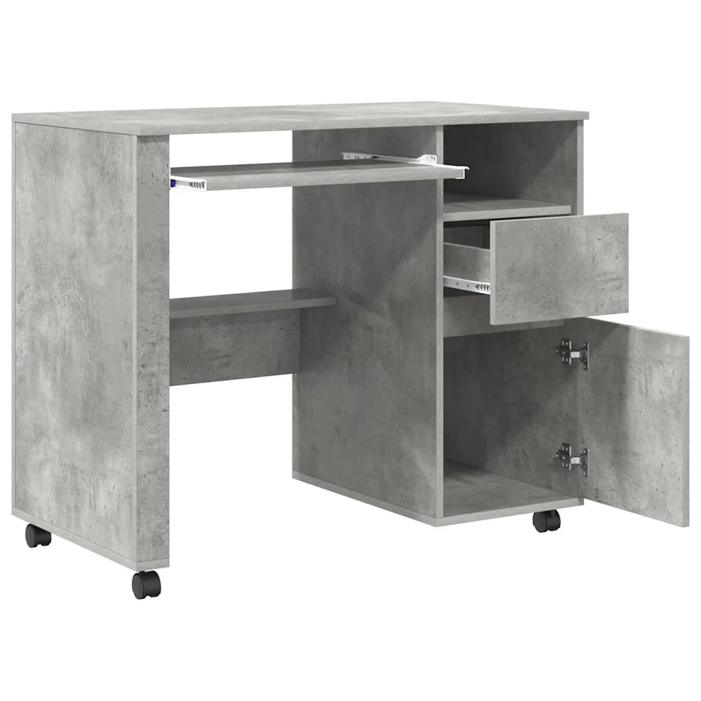 Scrivania con Ruote con cassetto Grigio cemento 91 x 50 x 77 cm 869533