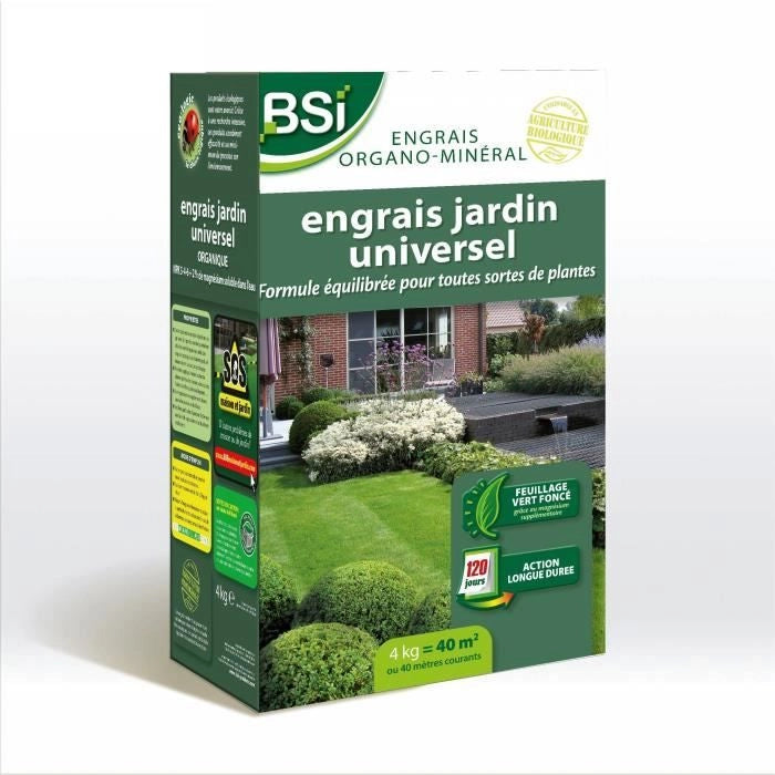 BSI - Concime Organico Universale - Per più piante - Prato, Orto, Fiori... - Azione Lunga - 4Kg - Fino a 40 m - UAB