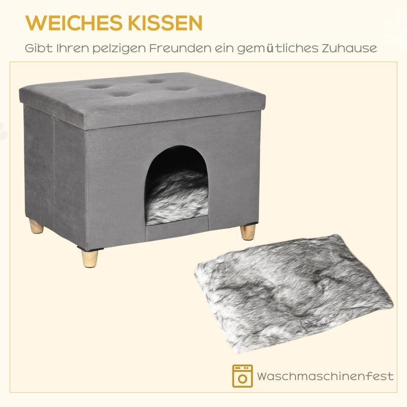 Tiragraffi per gatti 2 in 1 con apertura frontale e quattro piedi in MDF grigio 60 × 45 × 44,5 cm