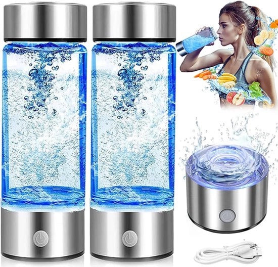 Due fusti di acqua idrogenata, generatore di idrogeno portatile, con tecnologia SPE e PEM, 430 ml, argento.