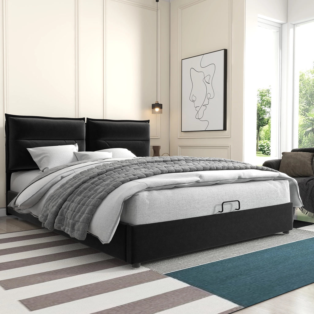 Letto Contenitore Matrimoniale 140x200 cm; con Testiera Regolabile e Vano Salvaspazio