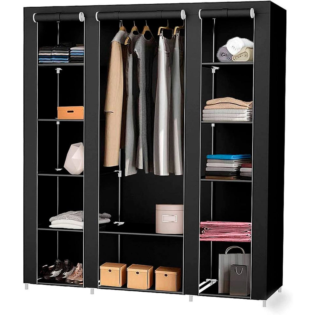 Armadio da toeletta in tessuto Nyana Home 170x150x45cm, 3 ante, 11 fori, 1 armadio nero