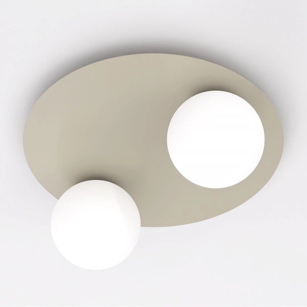 Lampada a sospensione Solar in acciaio beige e vetro opalino