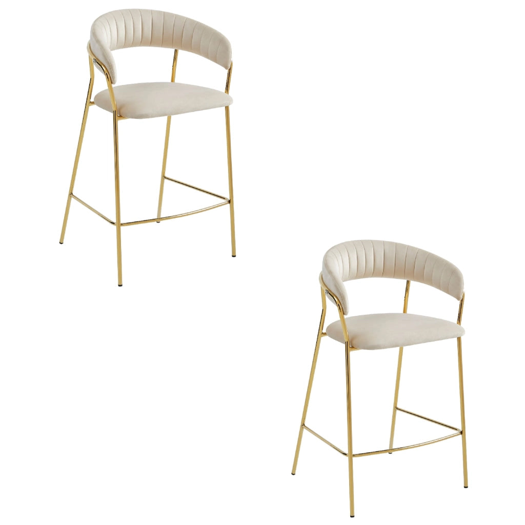 Sgabello Valora BADIA in velluto beige con gambe dorate per cucina x2