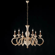 Lampadario Shabby Chic Fiorenza Legno Avorio Oro 6 Luci E14