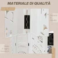 Separé Paravento da Interni Pieghevole a 3 Pannelli in Legno Intagliato, 120x170cm, Bianco