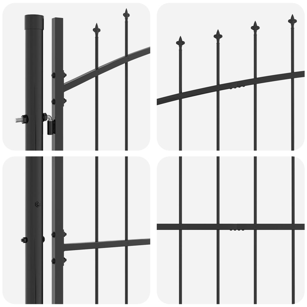 Cancello da Giardino con Punta a Lancia a Due Ante Grigio 150x300 cm in Acciaio