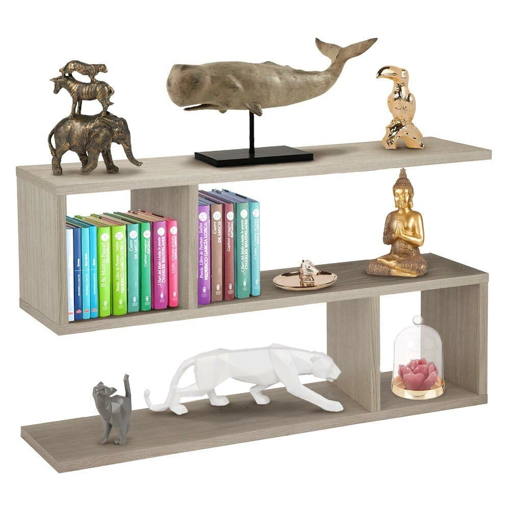 Libreria Bassa Design Moderna Scaffale 5 Ripiani 80x20x50cm Casa Ufficio Beige