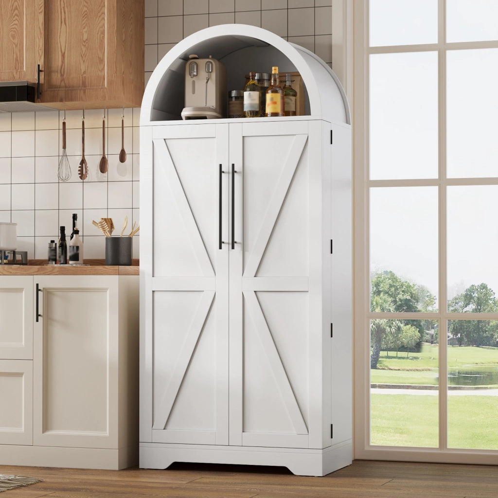 Credenza alta con 3 ripiani e 5 vani - per cucina e soggiorno - 70×40×165 cm - bianco