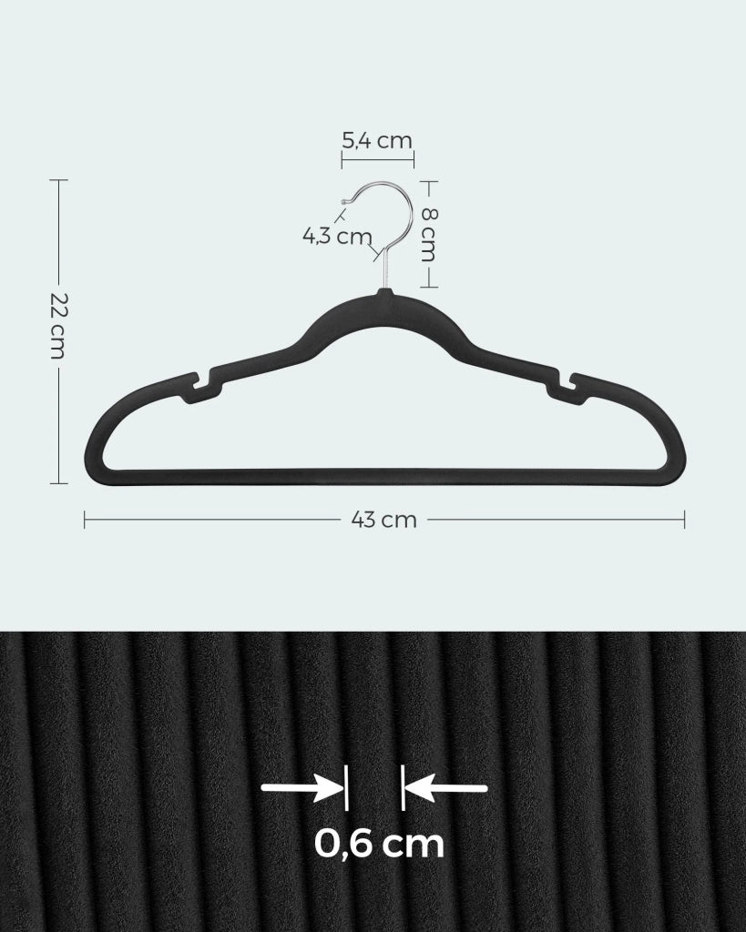 Grucce in velluto set da 30 pezzi antiscivolo con tacche barra per pantaloni gancio girevole a 360° salvaspazio lunghezza 43 cm nero 12_0005081